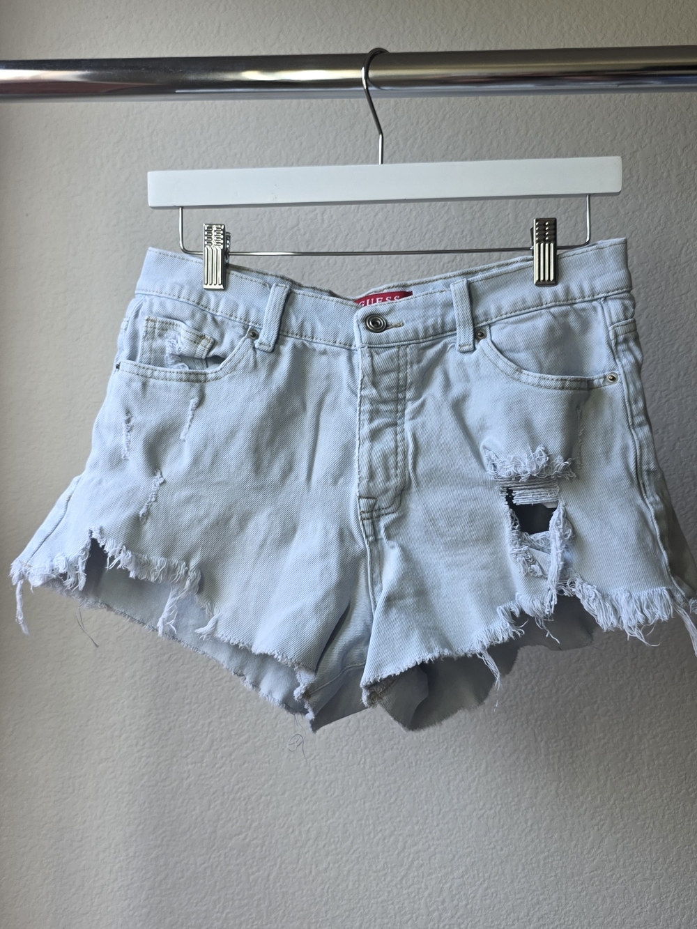 GUESS Light Blue Distressed Denim Shorts